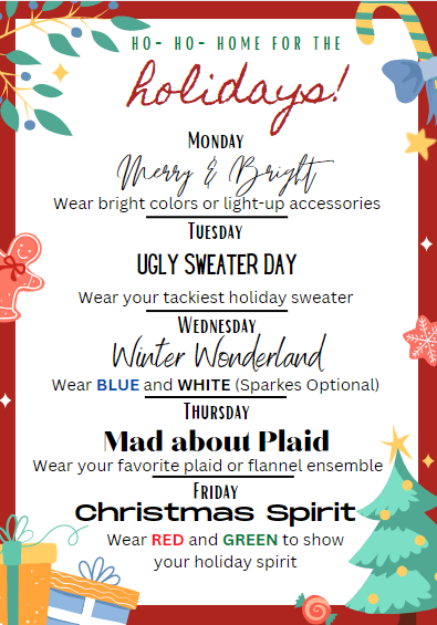 A flyer about Christmas dress up days